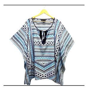 Lane Bryant Poncho Style Top Size 22/24 Blue white & teal Boxy Boho Lightweight